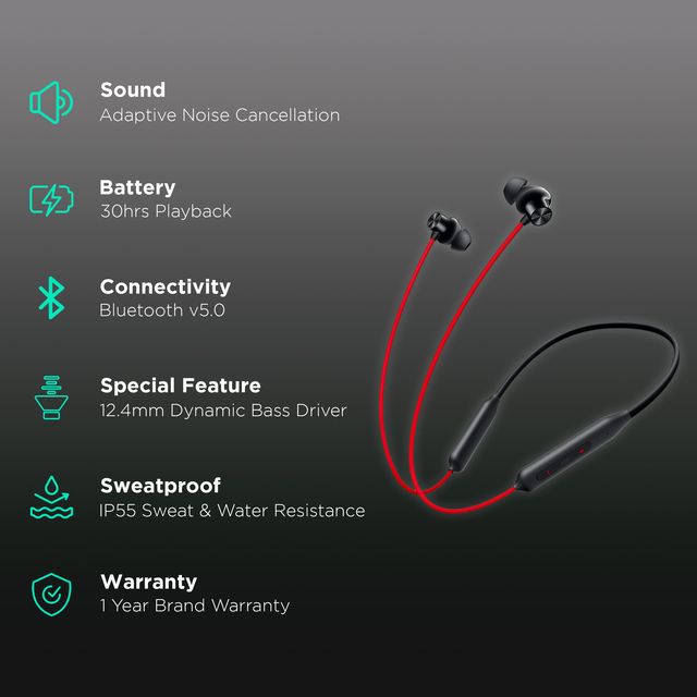 OnePlus Bullets Wireless Z2 E305A Neckband with AI Noise Cancellation (IP55 Water & Sweat Resistant, Upto 30 Hours Playback, Acoustic Red)
