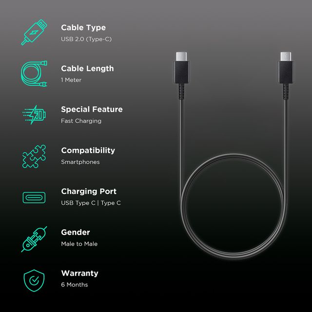 SAMSUNG Type C to Type C 3.2 Feet (1M) Cable (High Speed Data Transfer, Black)