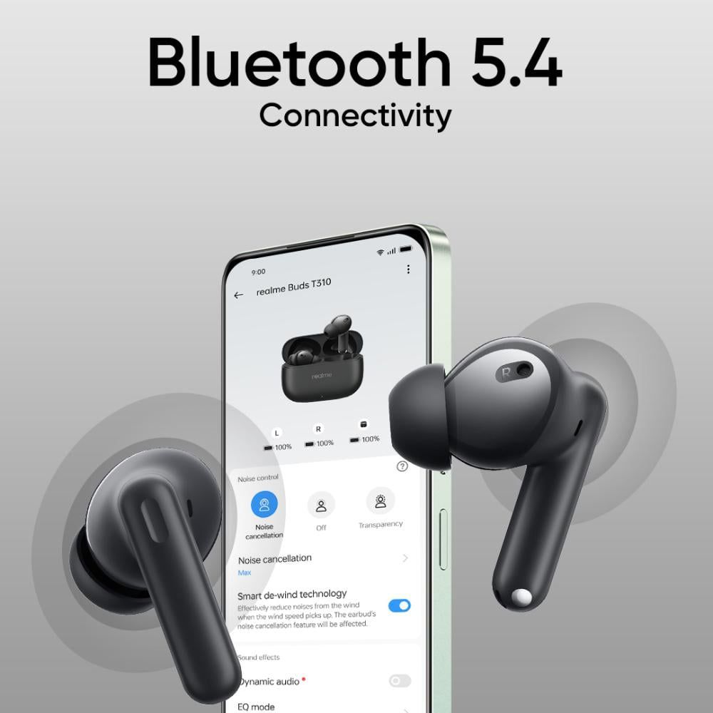 realme T310 TWS Earbuds with Hybrid Noise Cancellation (IP55 Water & Dust Resistance, 40 Hours Playback)