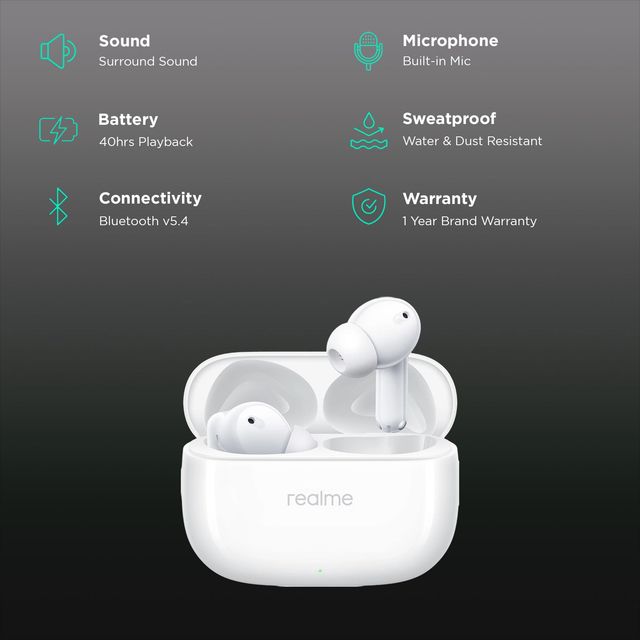 realme T310 TWS Earbuds with Hybrid Noise Cancellation (IP55 Water & Dust Resistance, 40 Hours Playback)