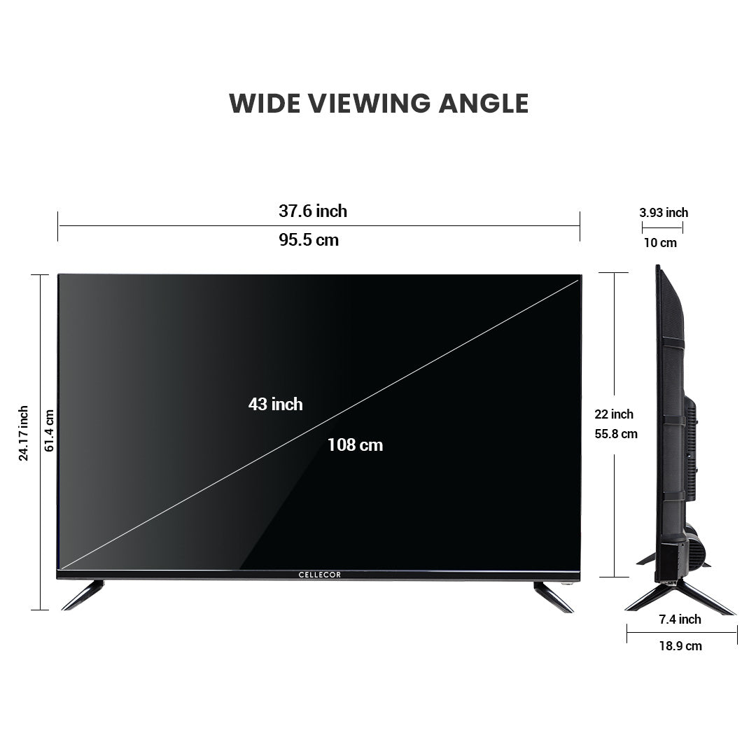 Cellecor CE‑43U PRO (43″) – Full HD QLED Smart TV, 24 W Speakers, Android TV