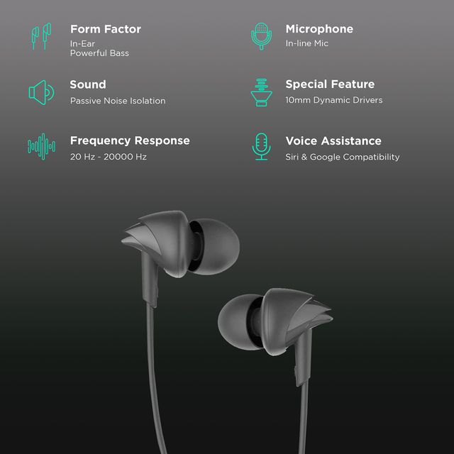 boAt BassHeads 100 Wired Earphone with Mic (In Ear, Black)