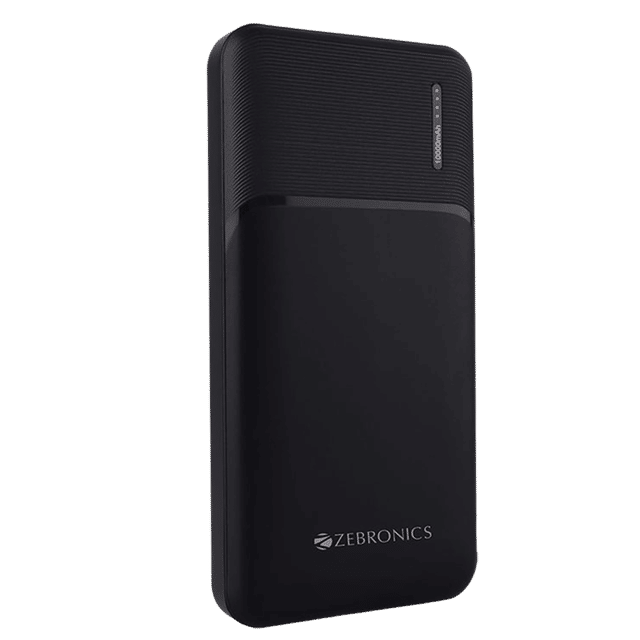 ZEBRONICS 10000 mAh Power Bank (2 Type A, 1 Type C & 1 Micro USB Ports, LED Indicator, Black)