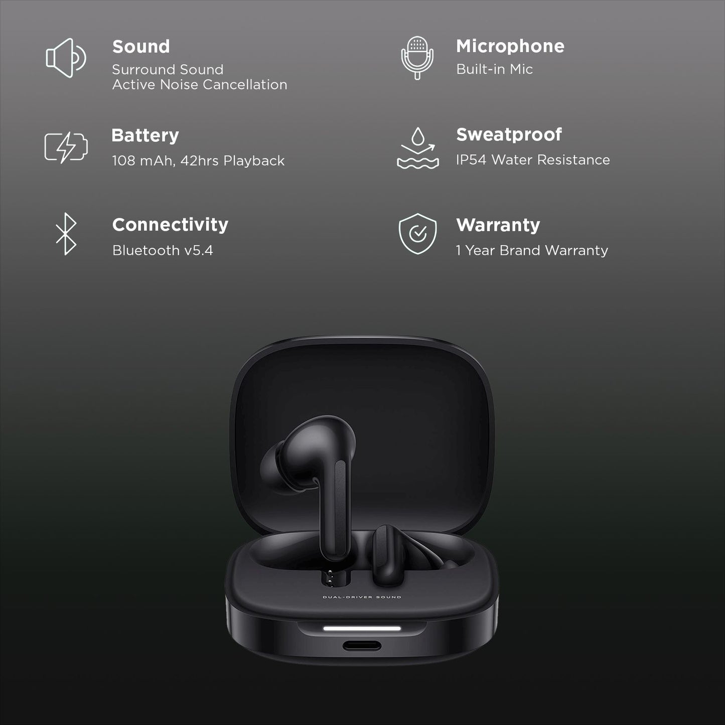 Redmi Buds 6 TWS Earbuds with Hybrid Active Noise Cancellation (IP54 Water Resistant, 42 Hours Playback)