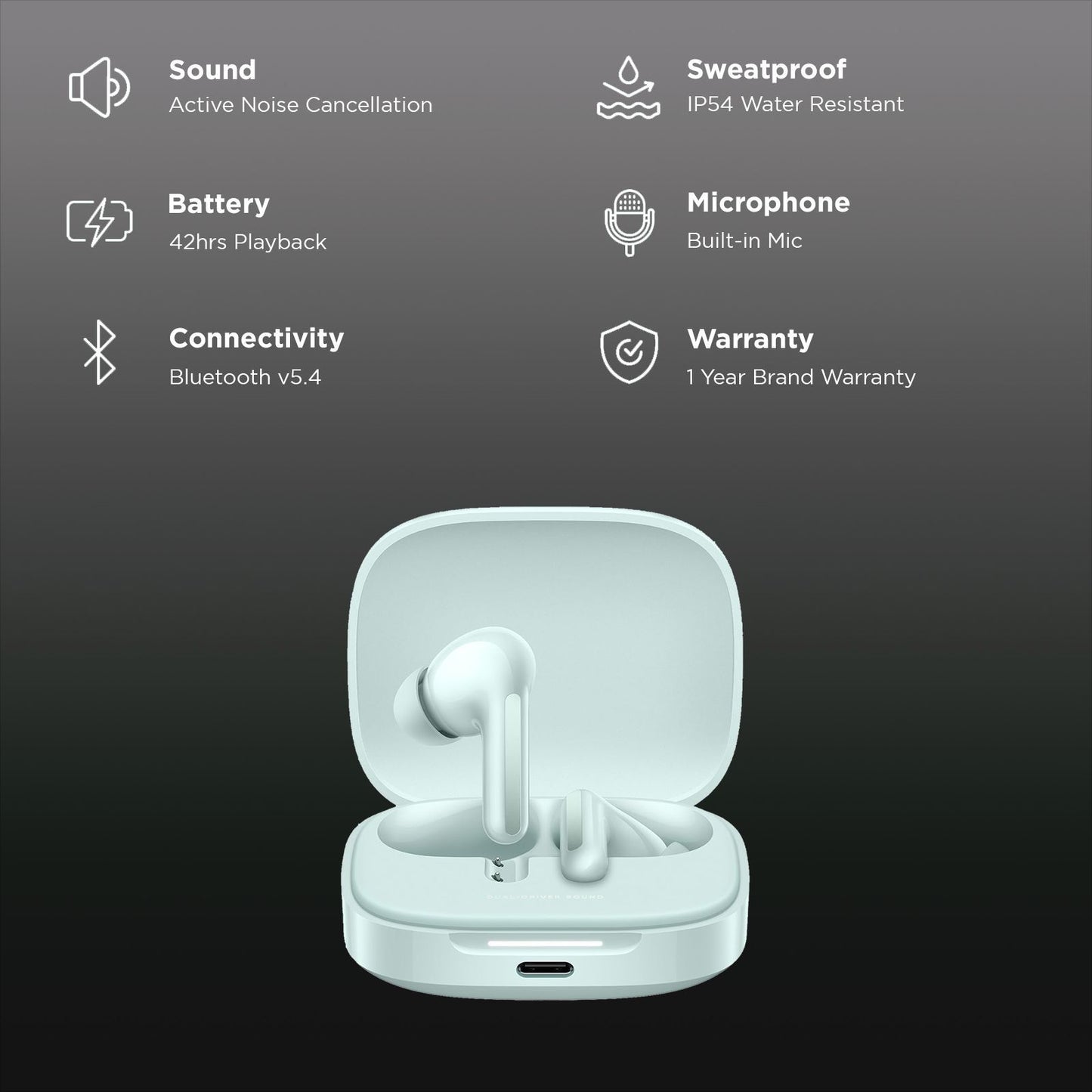 Redmi Buds 6 TWS Earbuds with Hybrid Active Noise Cancellation (IP54 Water Resistant, 42 Hours Playback)