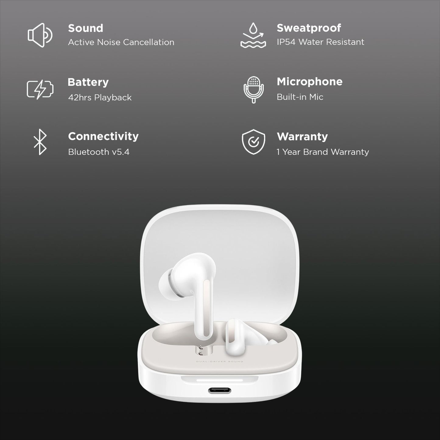 Redmi Buds 6 TWS Earbuds with Hybrid Active Noise Cancellation (IP54 Water Resistant, 42 Hours Playback)