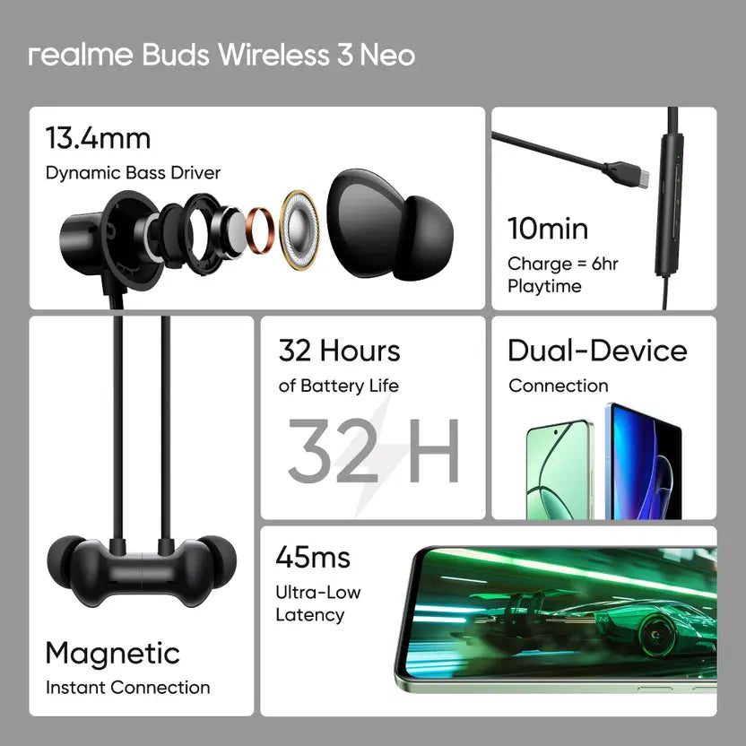 Realme Buds Wireless 3 Neo Bluetooth Neckband Earphones